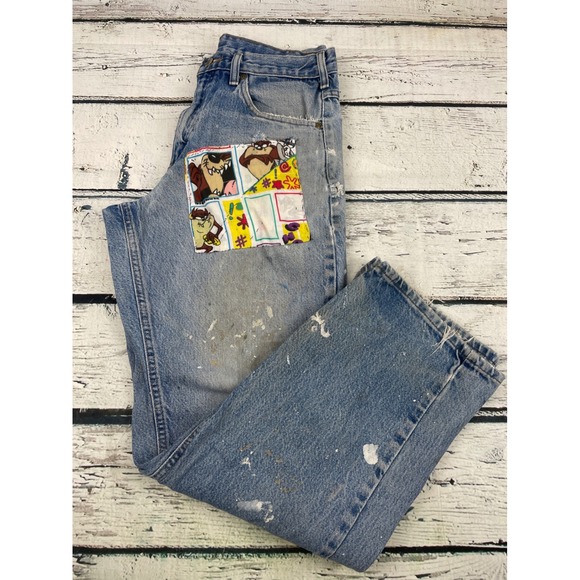 Carhartt Jeans Taz Tasmanian Devil Patches Denim Pants Workwear 32x32 THRASHED - Picture 1 of 9